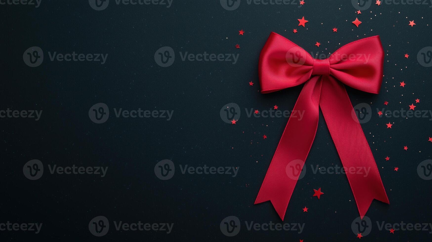 Luxurious Red Bow on Dark Background with Scattered Stars for Elegant Holiday or Celebration Design photo