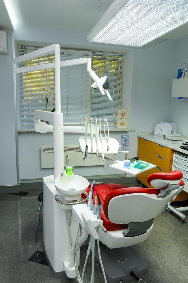 ODESSA, UKRAINE- NOVEMBER 01, 2017 modern dental chair, dentist's workplace, Odessa photo