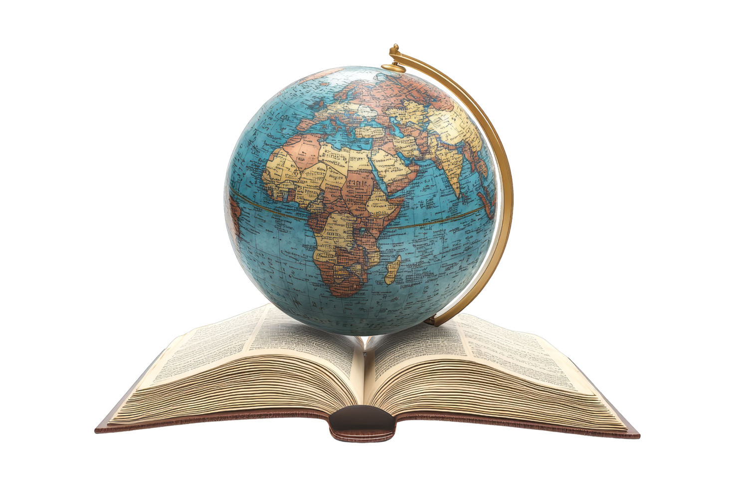 Educational globe and book illustration on png
