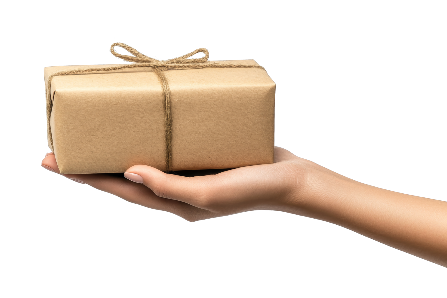 Gift box held by hand isolated png