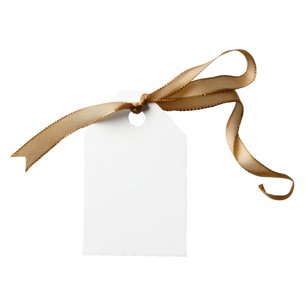 Minimalist white gift tag with ribbon studio photo png