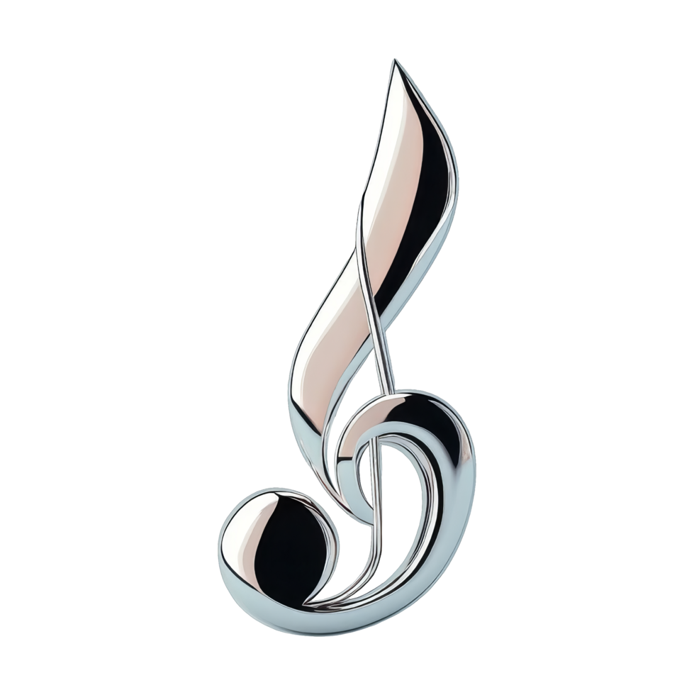 Shiny silver music note render icon in 3d design png