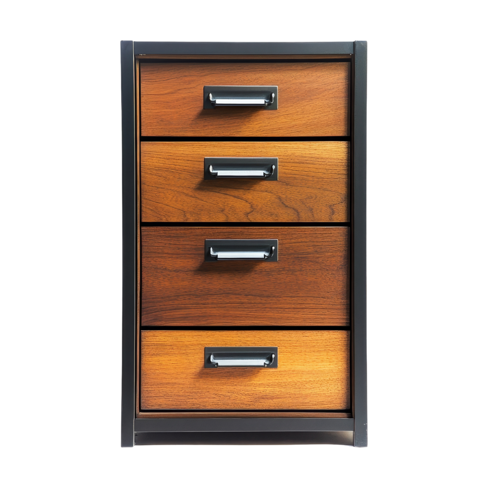 Front view of wooden drawer unit for home office png