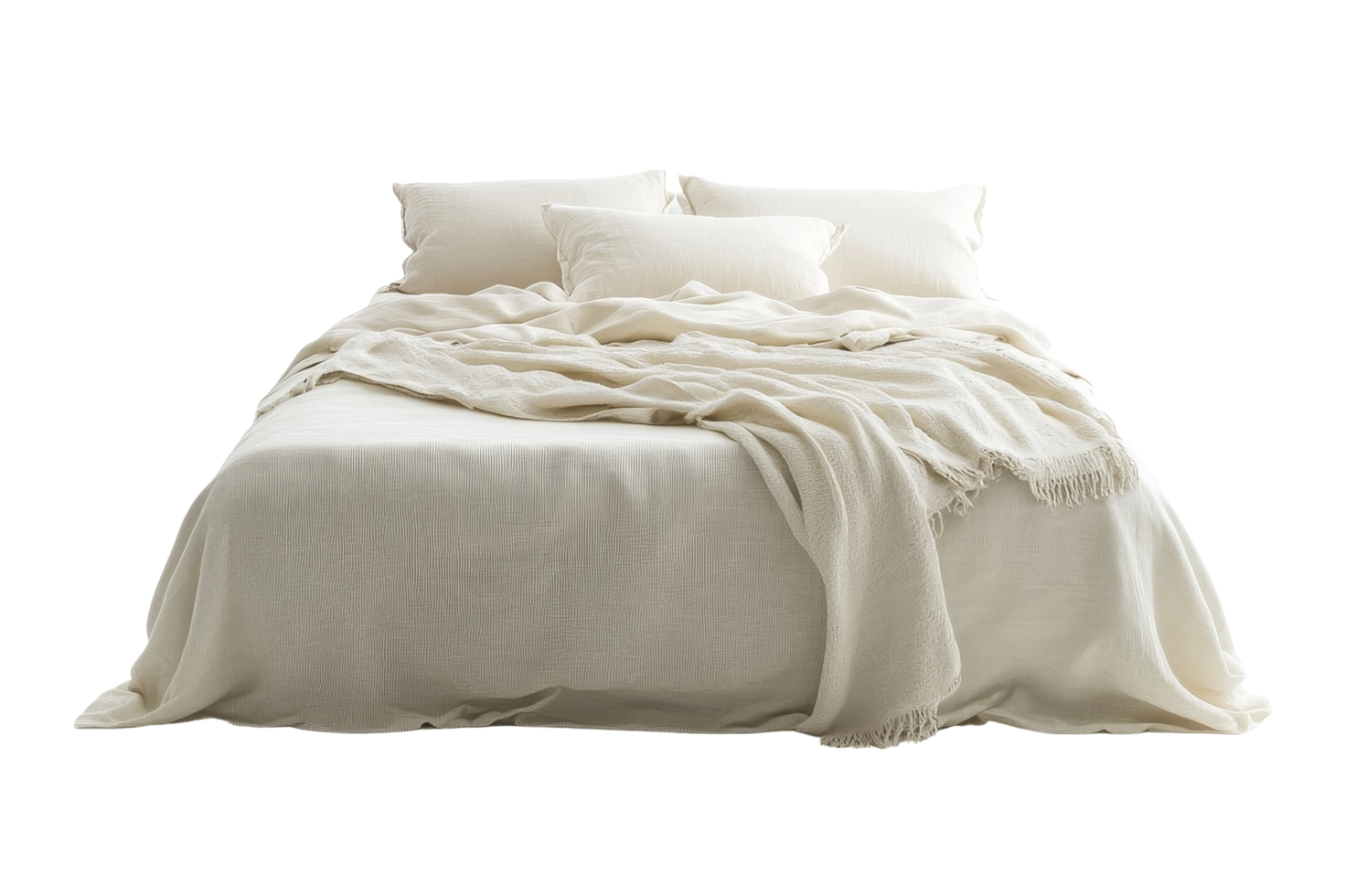 Cozy cotton pillow and fluffy blanket in bedroom png