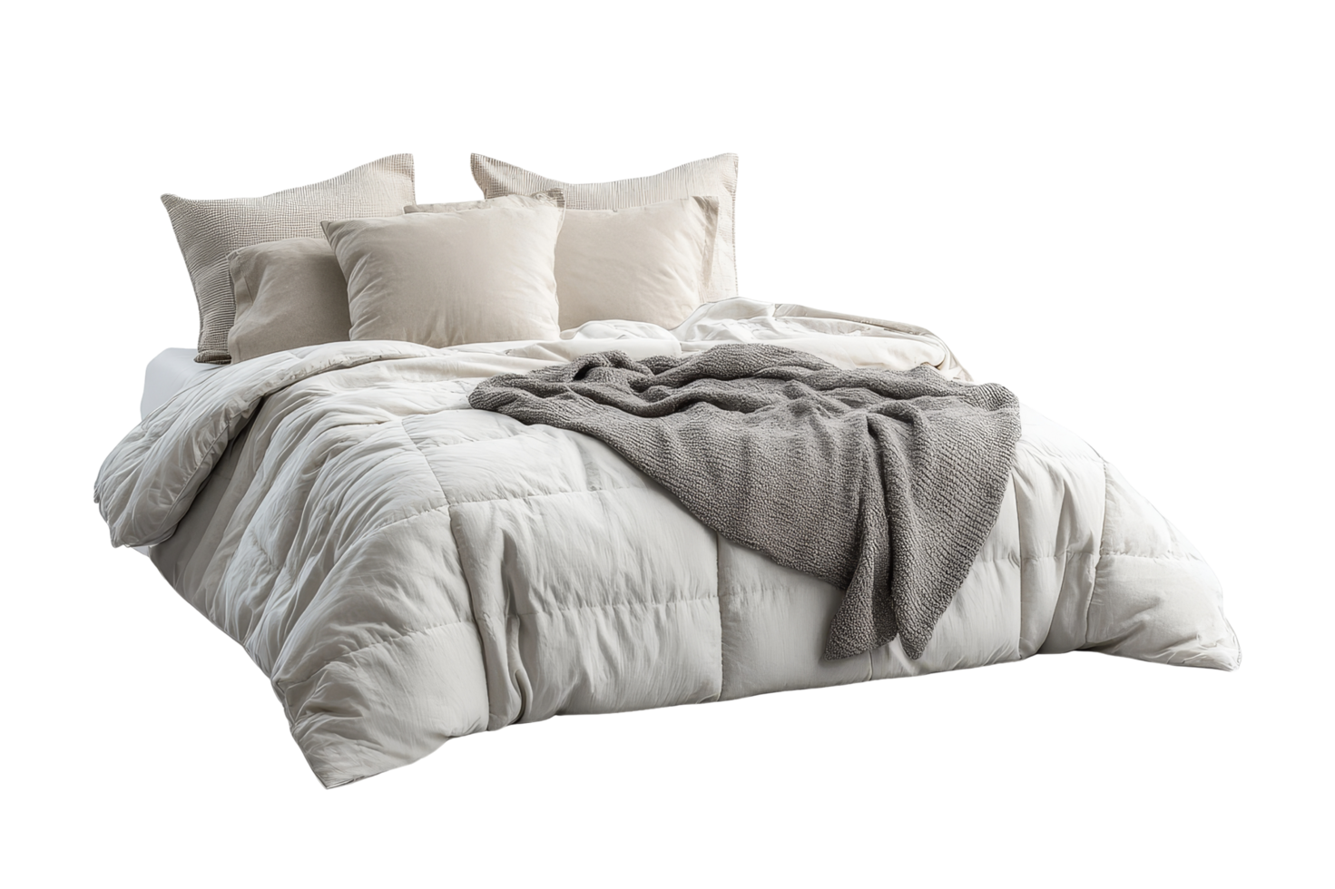 Cozy cotton blanket and pillows comfortable bedroom png