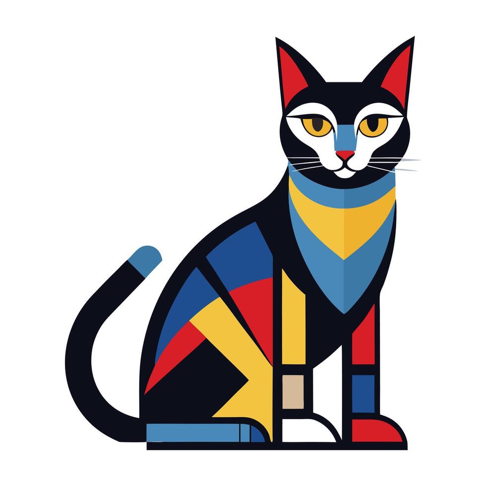 Modern Colorful Abstract Geometric Cat in bauhaus style vector