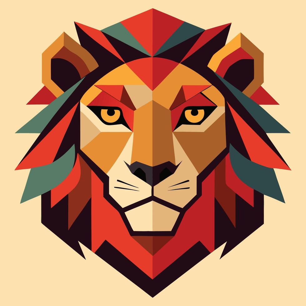 Geometric Lion Head in Bauhaus style Abstract, Colorful, Polygonal, Wildlife, Art vector