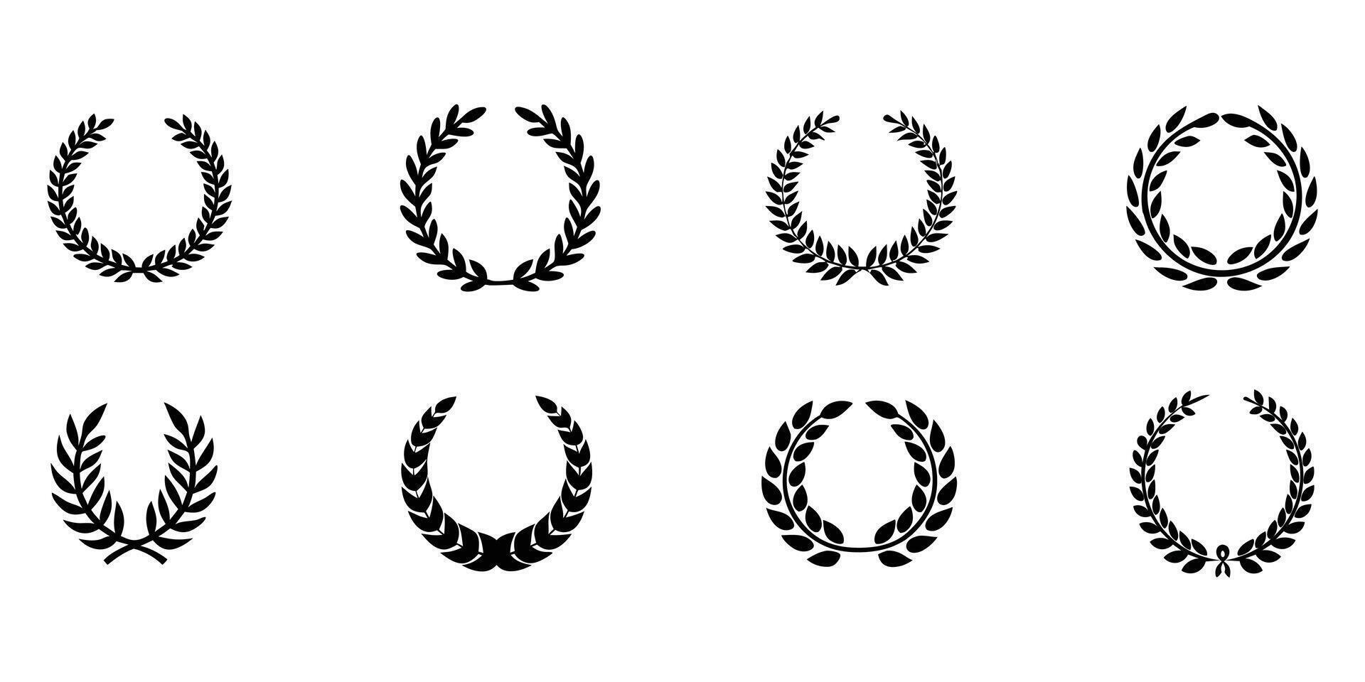 Collection of Black Laurel Wreaths Award Icon White Background vector