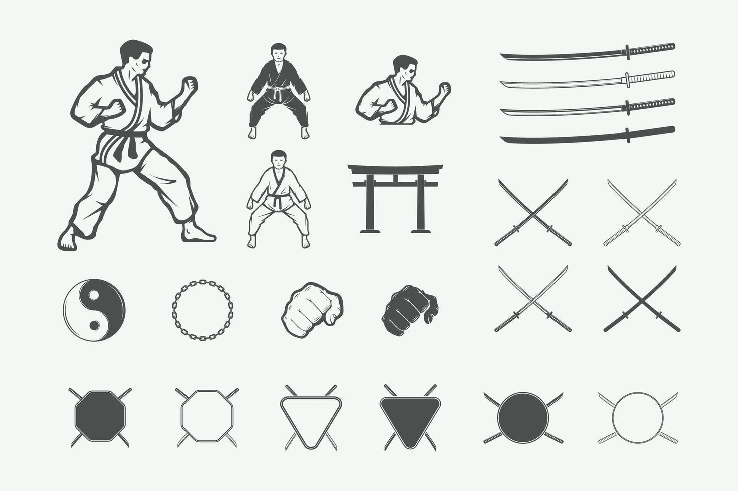 karate or martial arts design elements in retro style vector