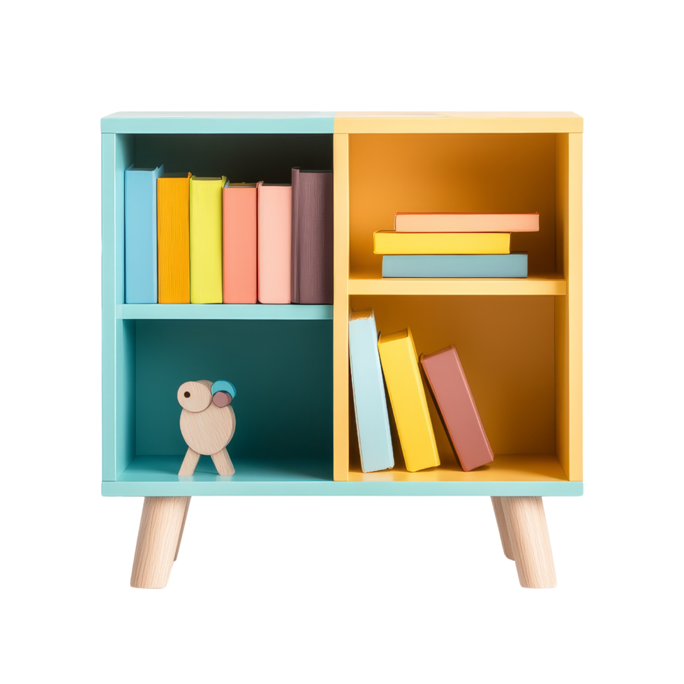 Colorful kids book cabinet png