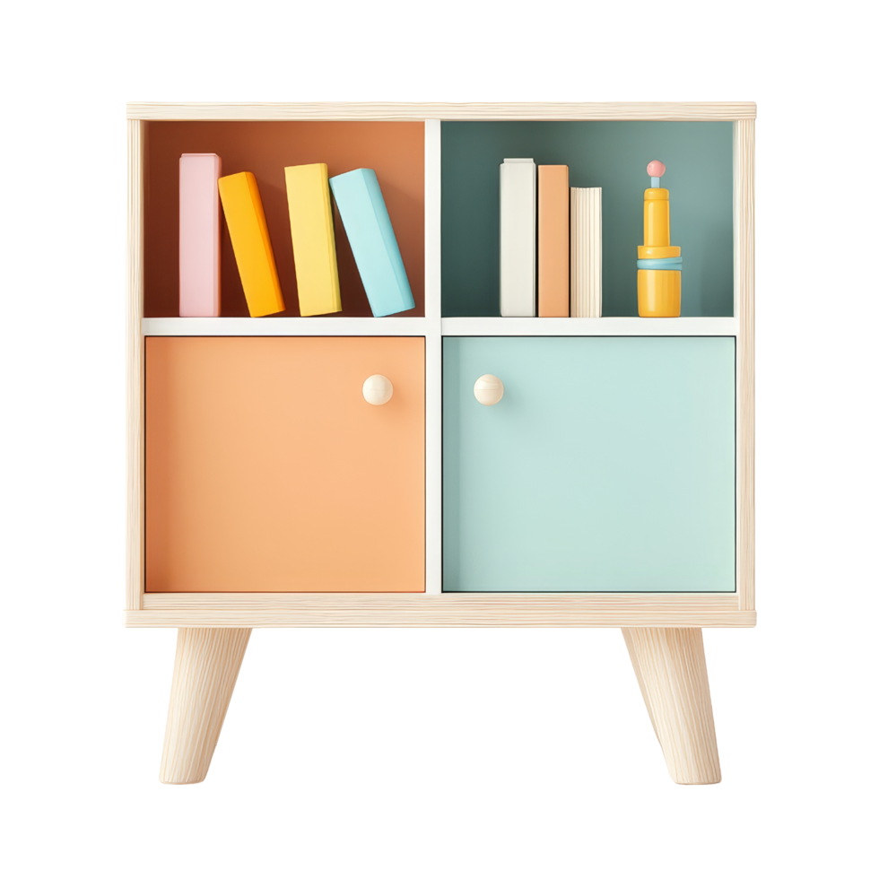 Colorful kids book cabinet isolated png