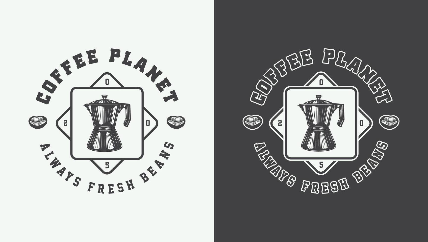 Old-Fashioned Coffee Logos, Badges, Emblems, Labels, and Posters. Woodcut Style Monochrome Graphic vector