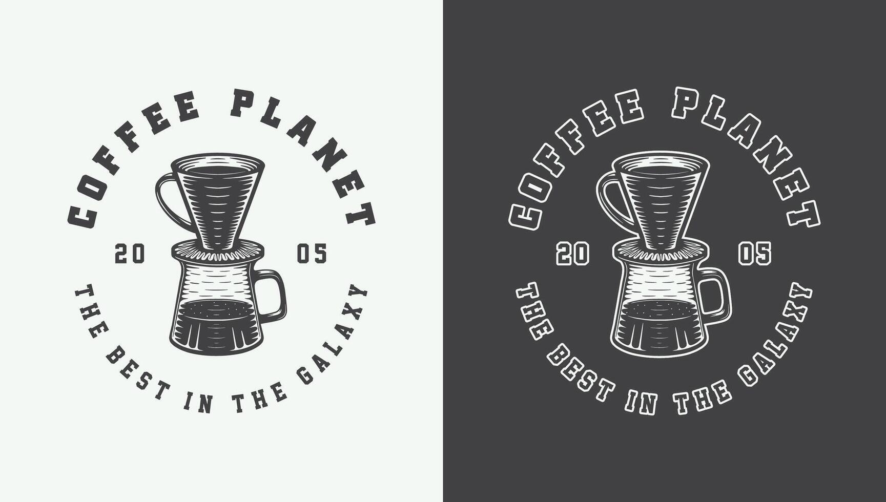 Monochrome Retro Coffee Labels, Logos, Emblems, and Posters. Woodcut Style Graphic Design vector