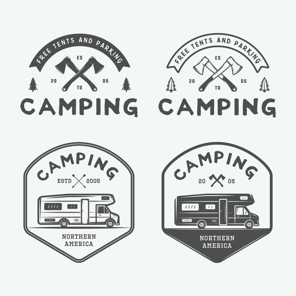 Pack of Classic Camping, Wilderness, and Adventure Logos, Badges, Emblems, Labels, and Design Elements. vector