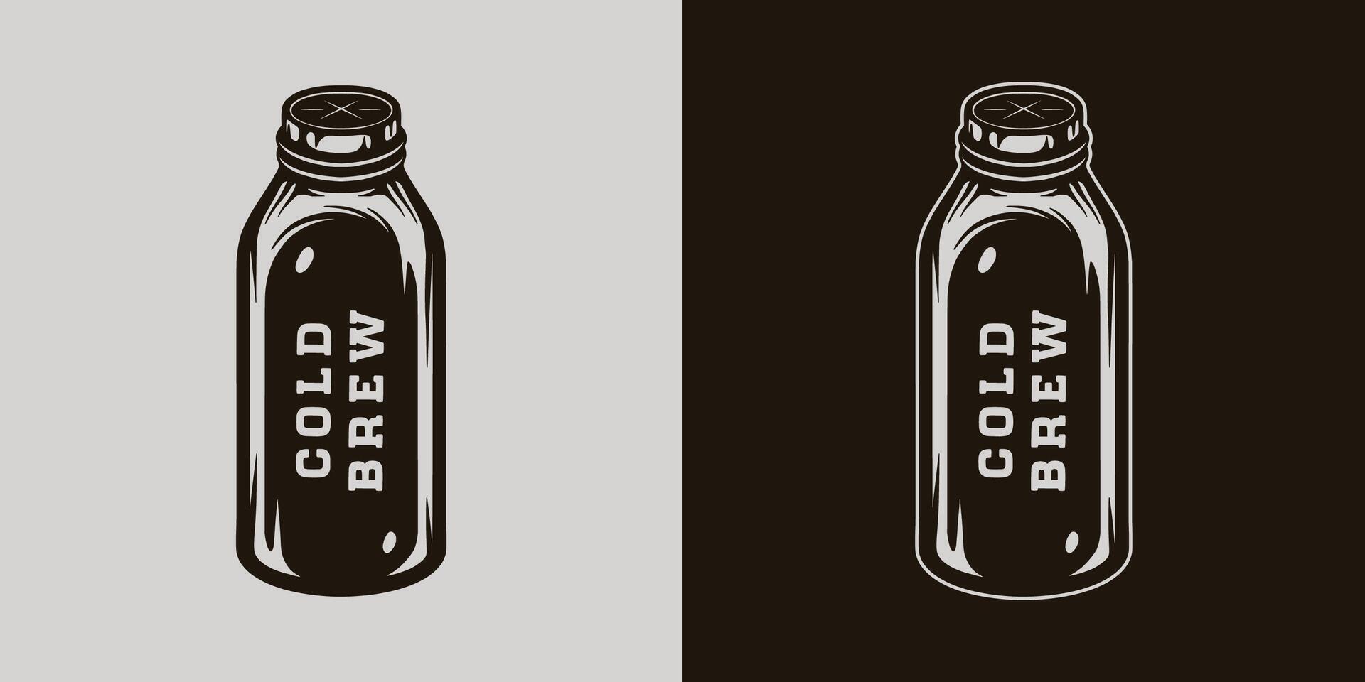 Vintage coffee cold brew element. Coffee bottle take away. Can be used like emblem, logo, badge, label or mark. Also can be used like poster or print. Monochrome Graphic Art. vector