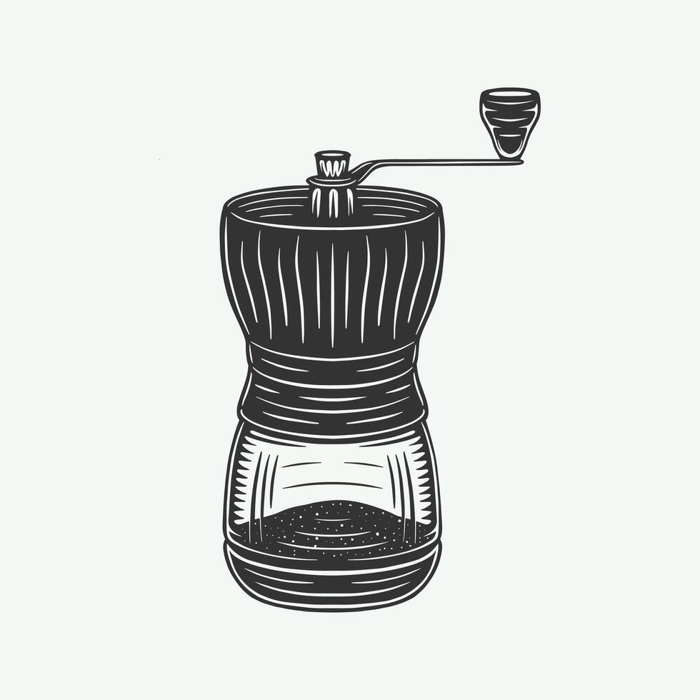 A black and white drawing of a coffee grinder illustration vector