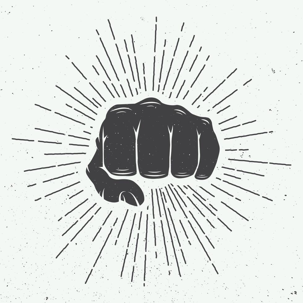Retro Fist Symbol with Sunbursts in Classic Style. vector