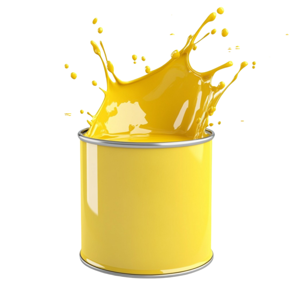 Paint Can with Yellow Color Splashes on Transparent Backdrop png