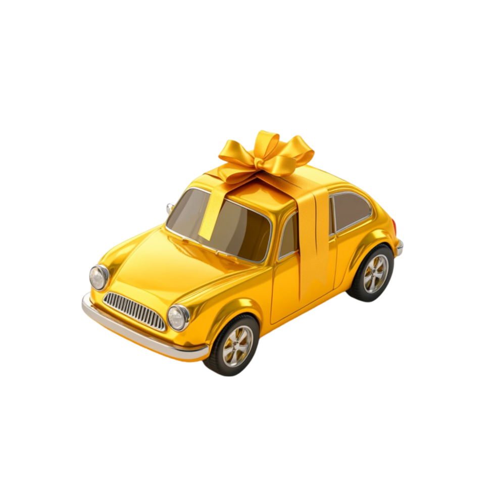 Gold Car with Bow on Transparent Background png