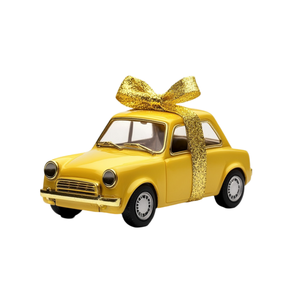 Golden Car with Gift on Transparent Background png