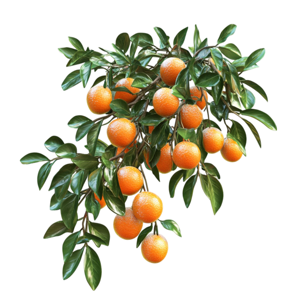 Orange Tree with Leaves and Fruit on a Branch on Transparent Background png