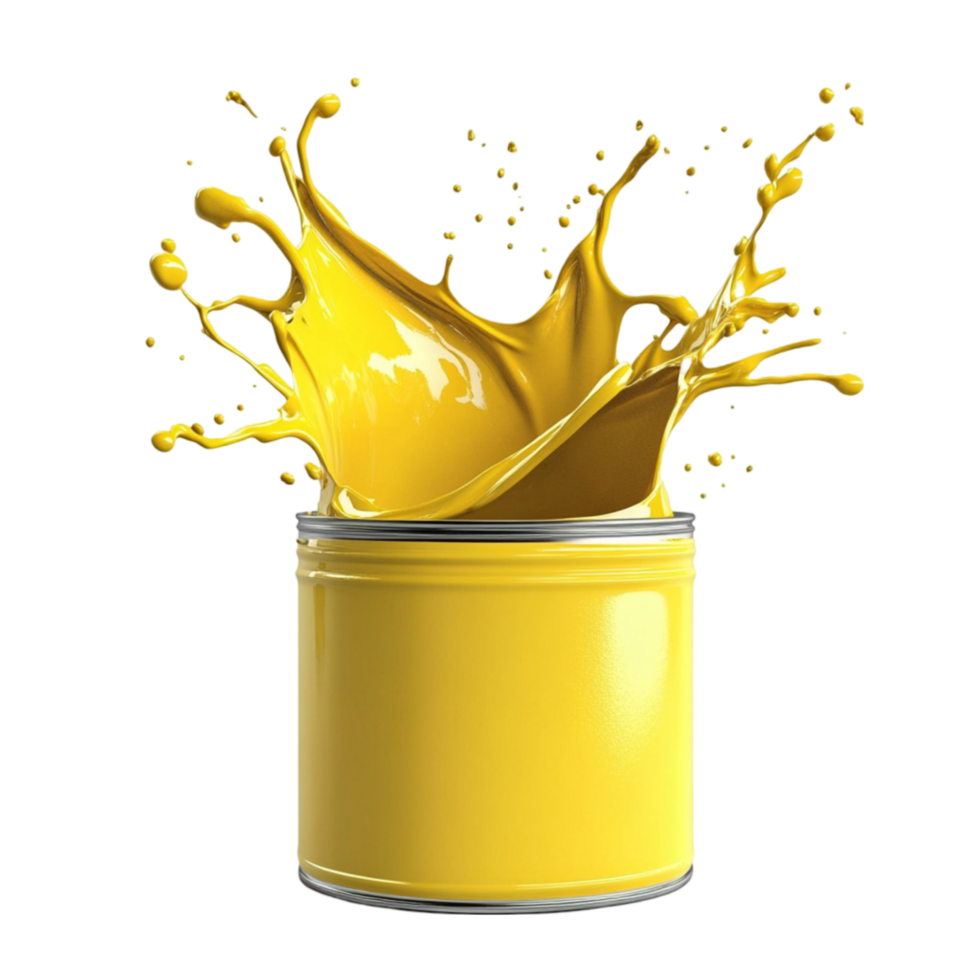 Yellow Paint Bucket with Splash Effects on Transparent Background png