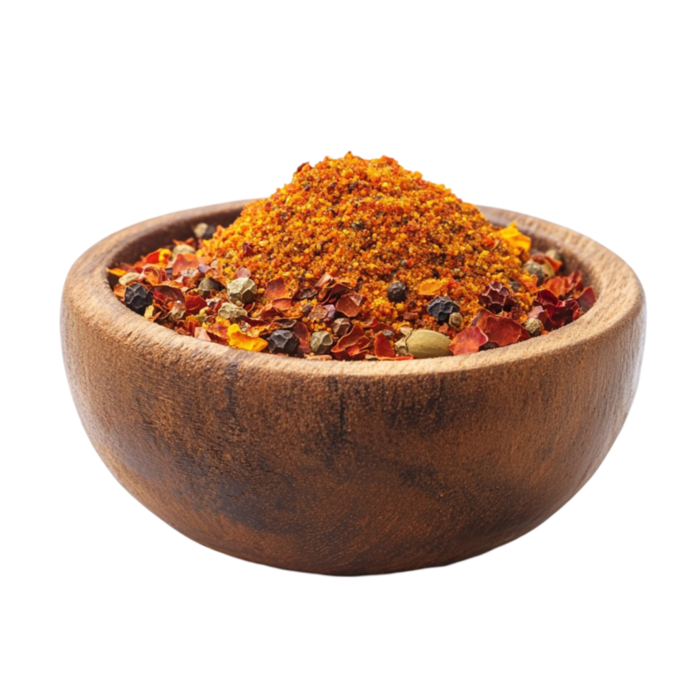 Spices in Brown wooden bowl on transparent background png
