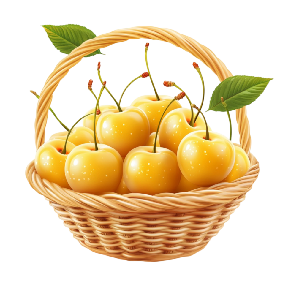 Cherries in Basket on Transparent Background png