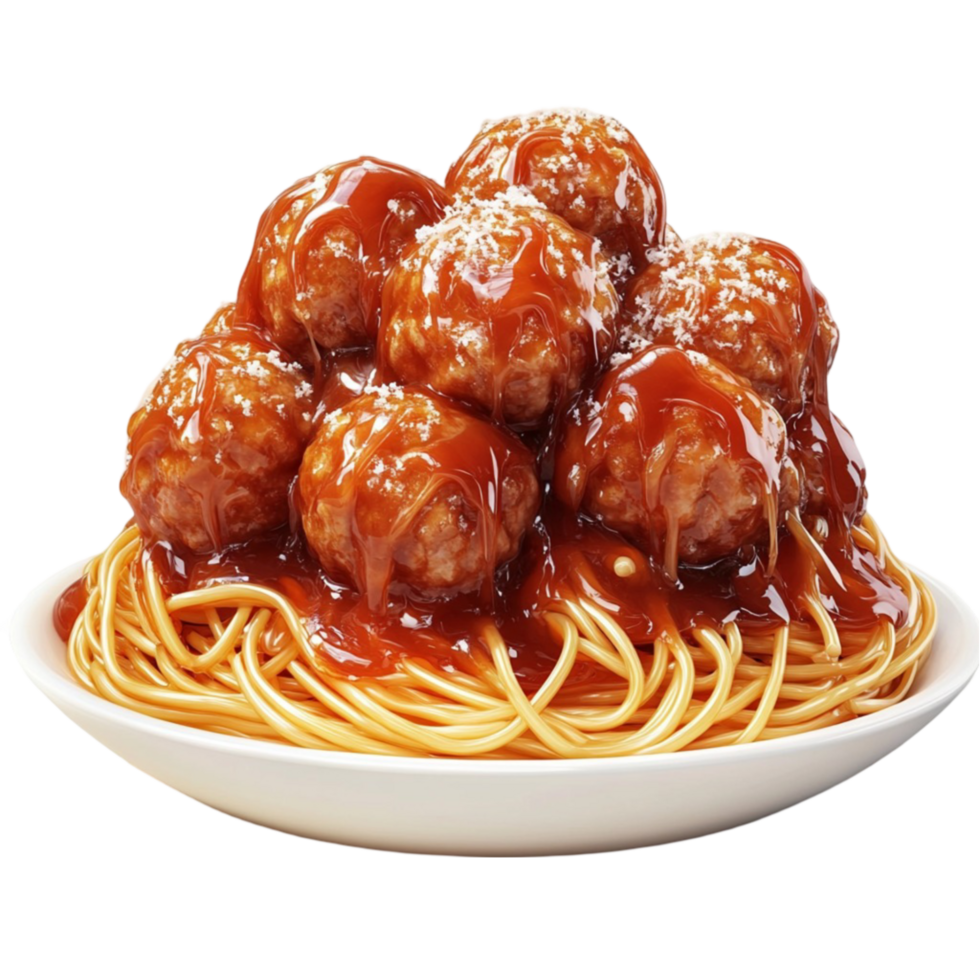Transparent background featuring spaghetti and meatballs in a bowl png