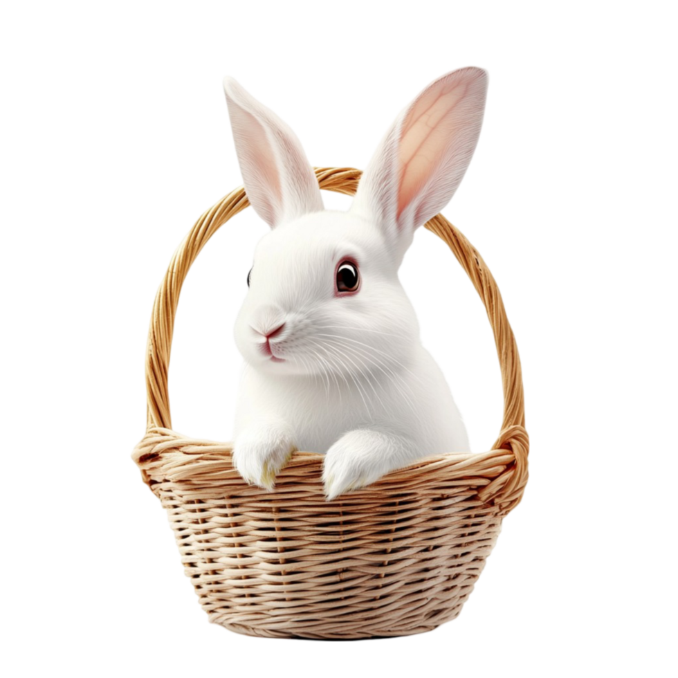 Easter Bunny in Basket on Transparent Background png