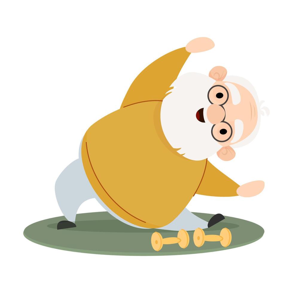 Senior elderly man doing sports at home vector