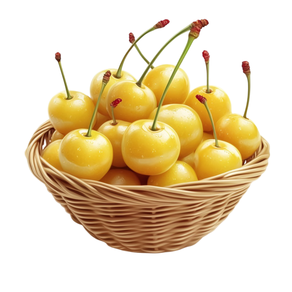 A Basket Full of Yellow Cherries on Transparent Background png