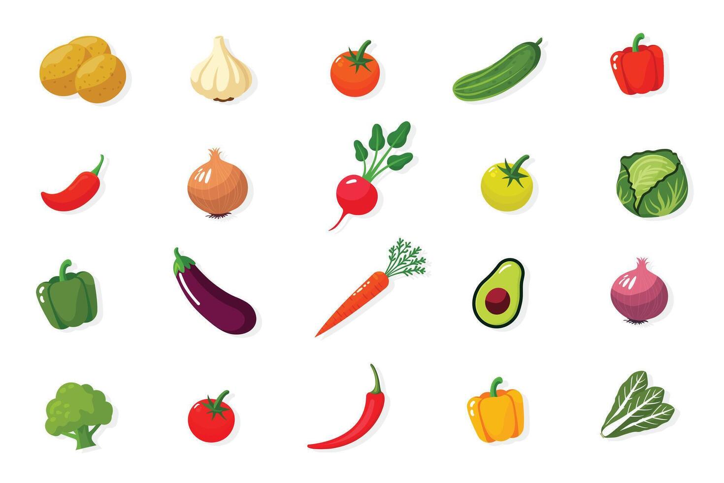 vegetables set isolated on white background flat illustration vector