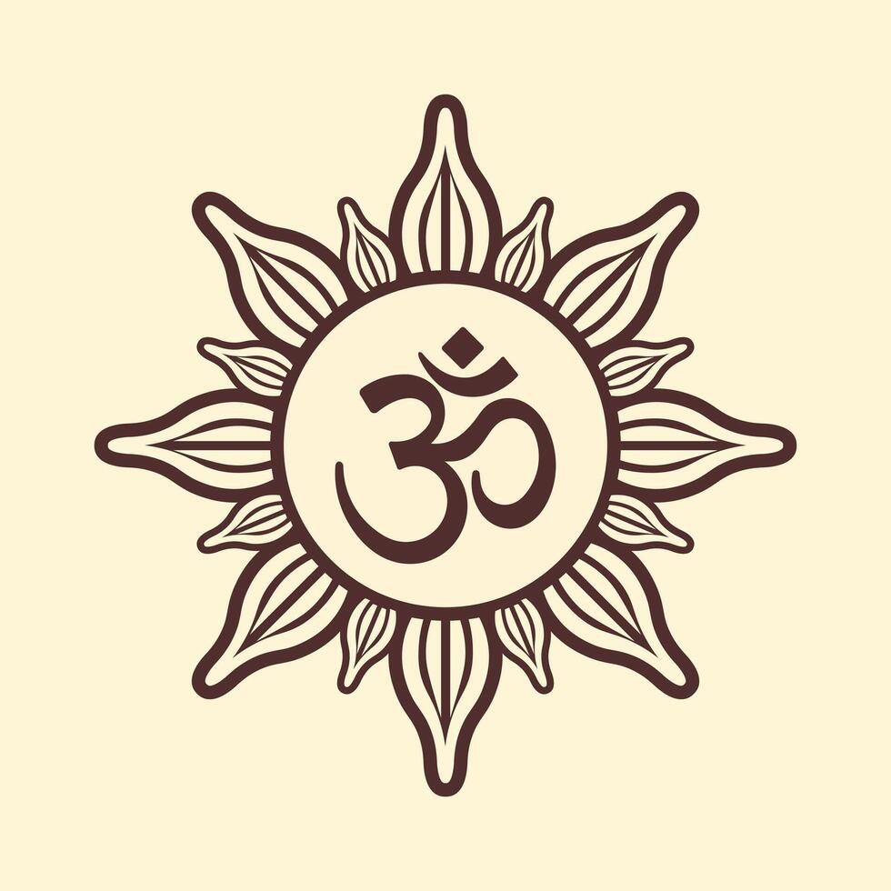 Om symbol with the rays of the sun isolated flat illustration vector