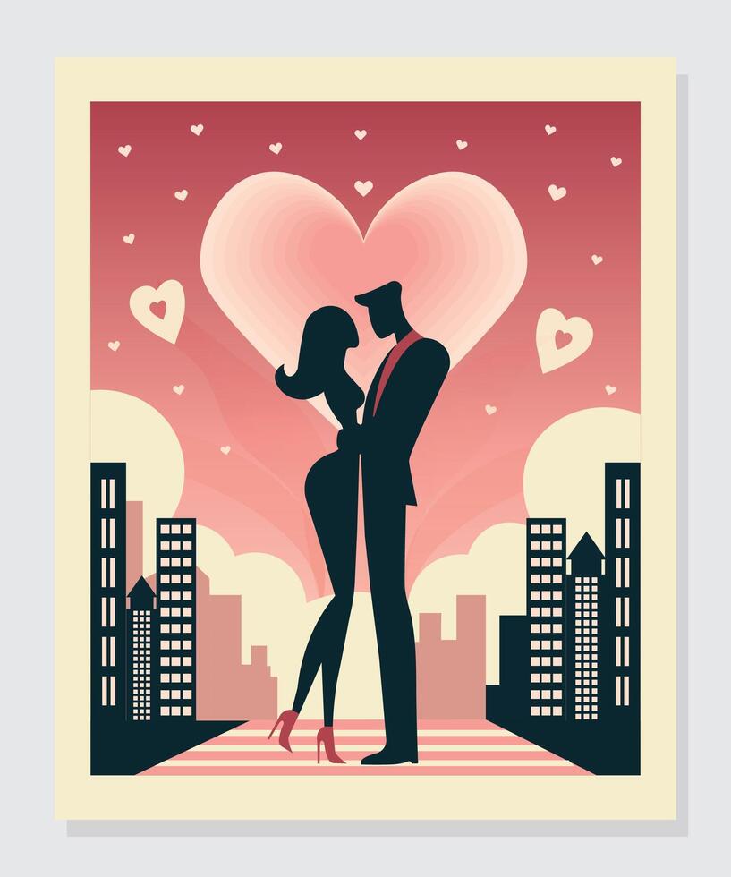 couple in love in the city happy valentines day flat illustration vector