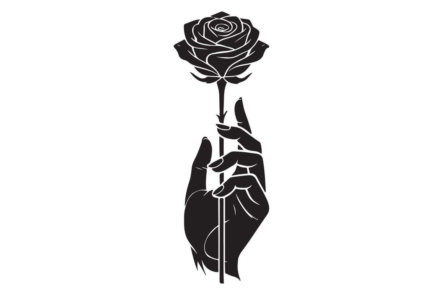 Hand holding rose silhouette vector