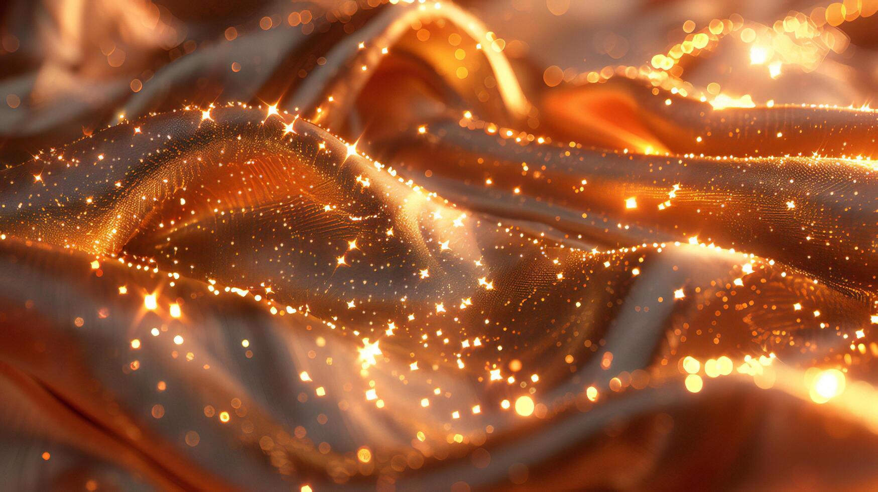 Golden shimmering fabric with sparkles photo