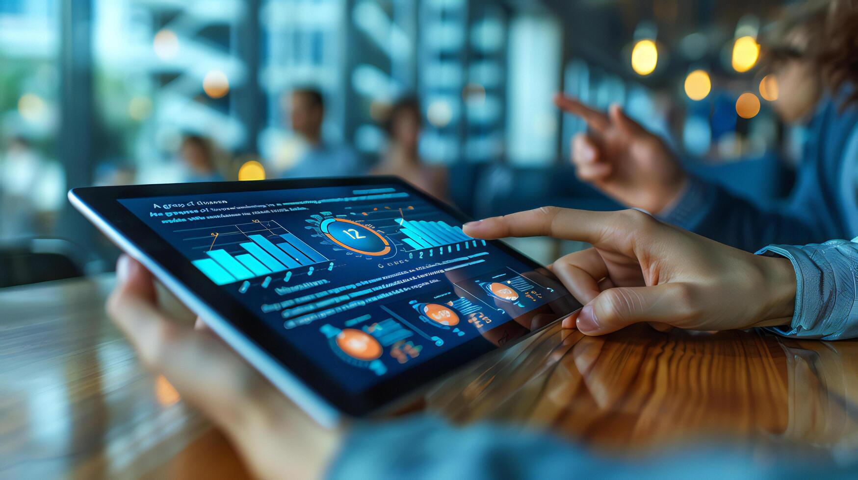 A person using a tablet with data on it photo