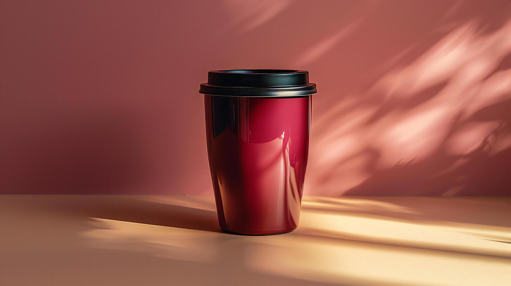 A red cup sitting on a table photo
