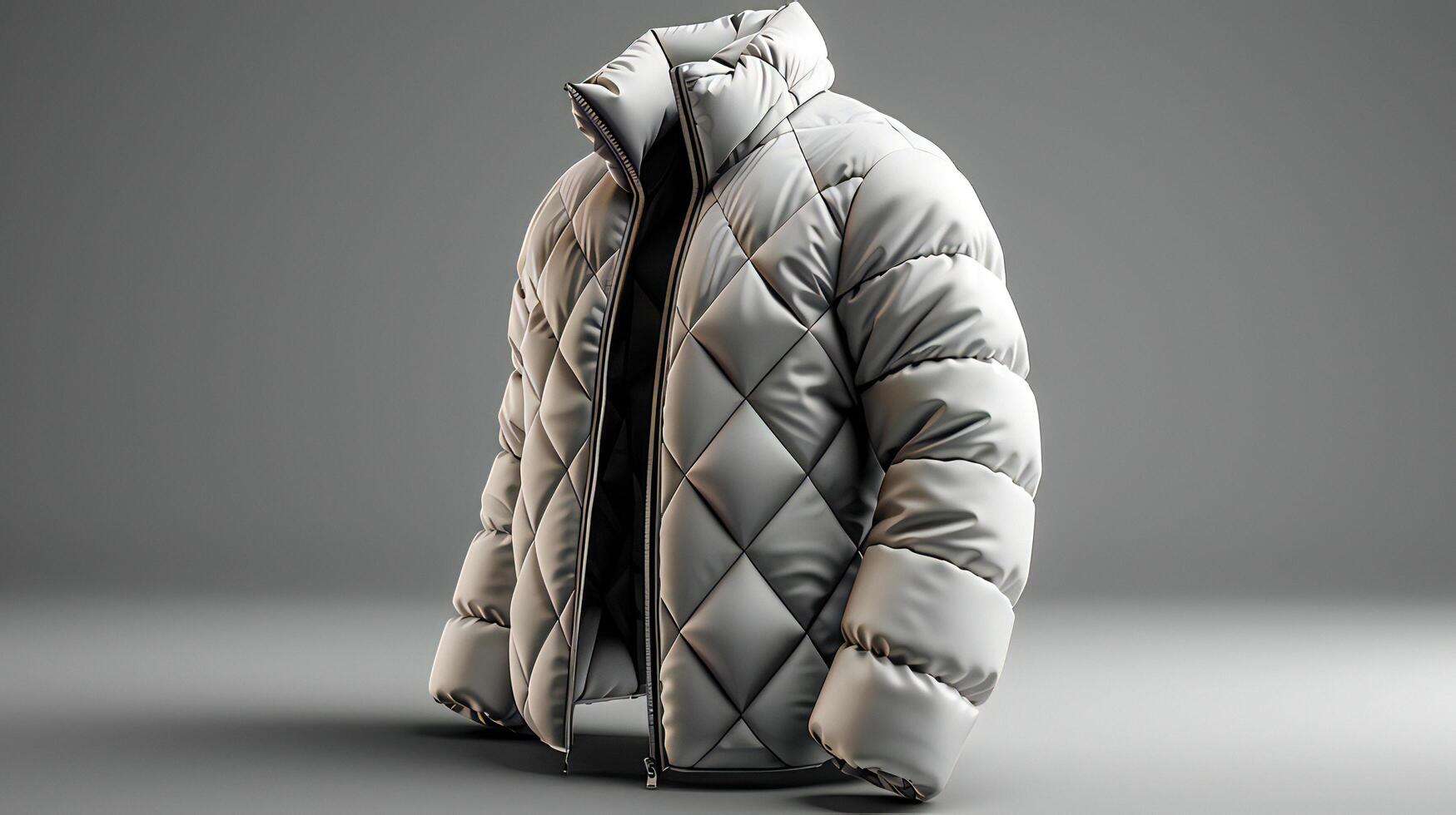 A white puffy jacket on a gray background photo
