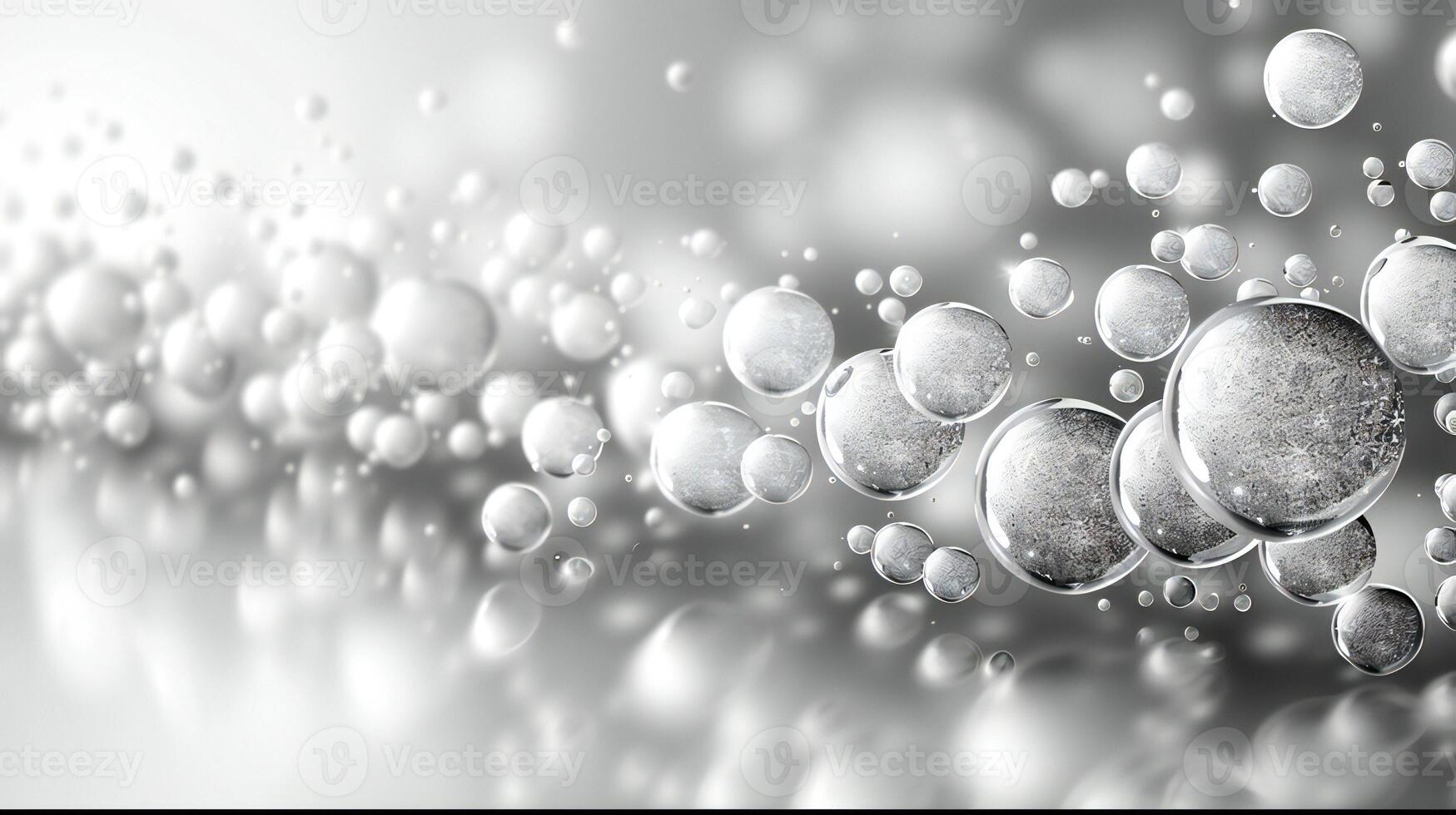 Silver bubbles on a gray background with a white background photo