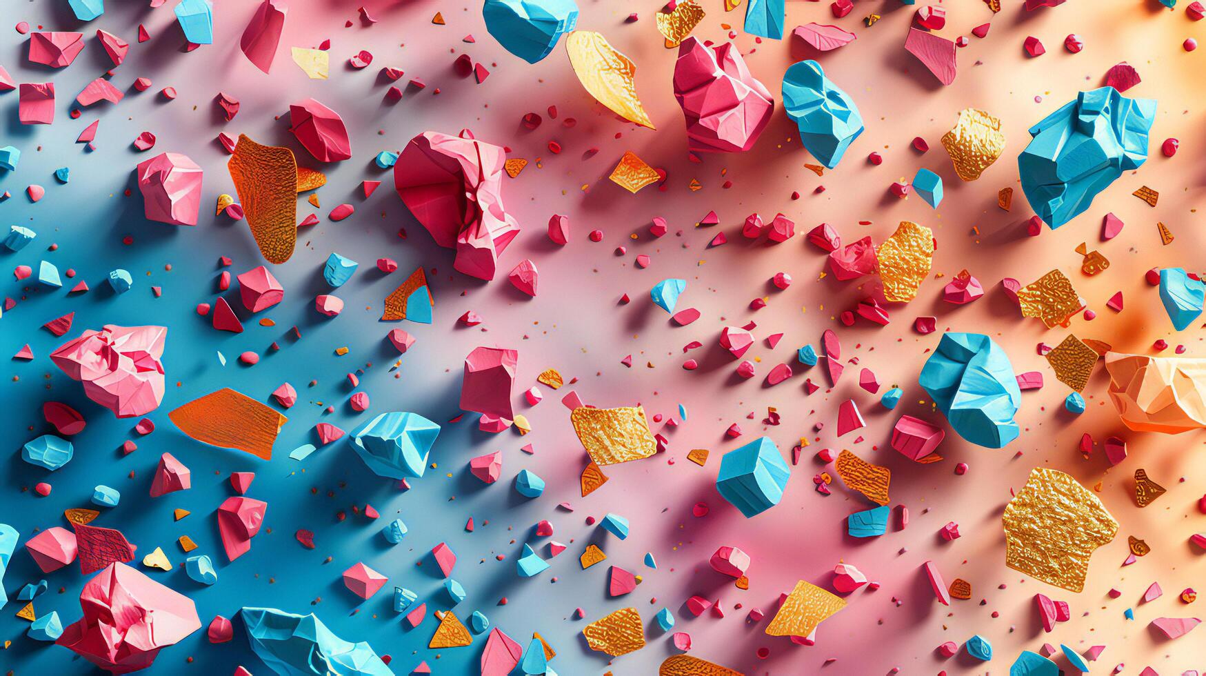 Colorful paper crumbs falling from the sky photo