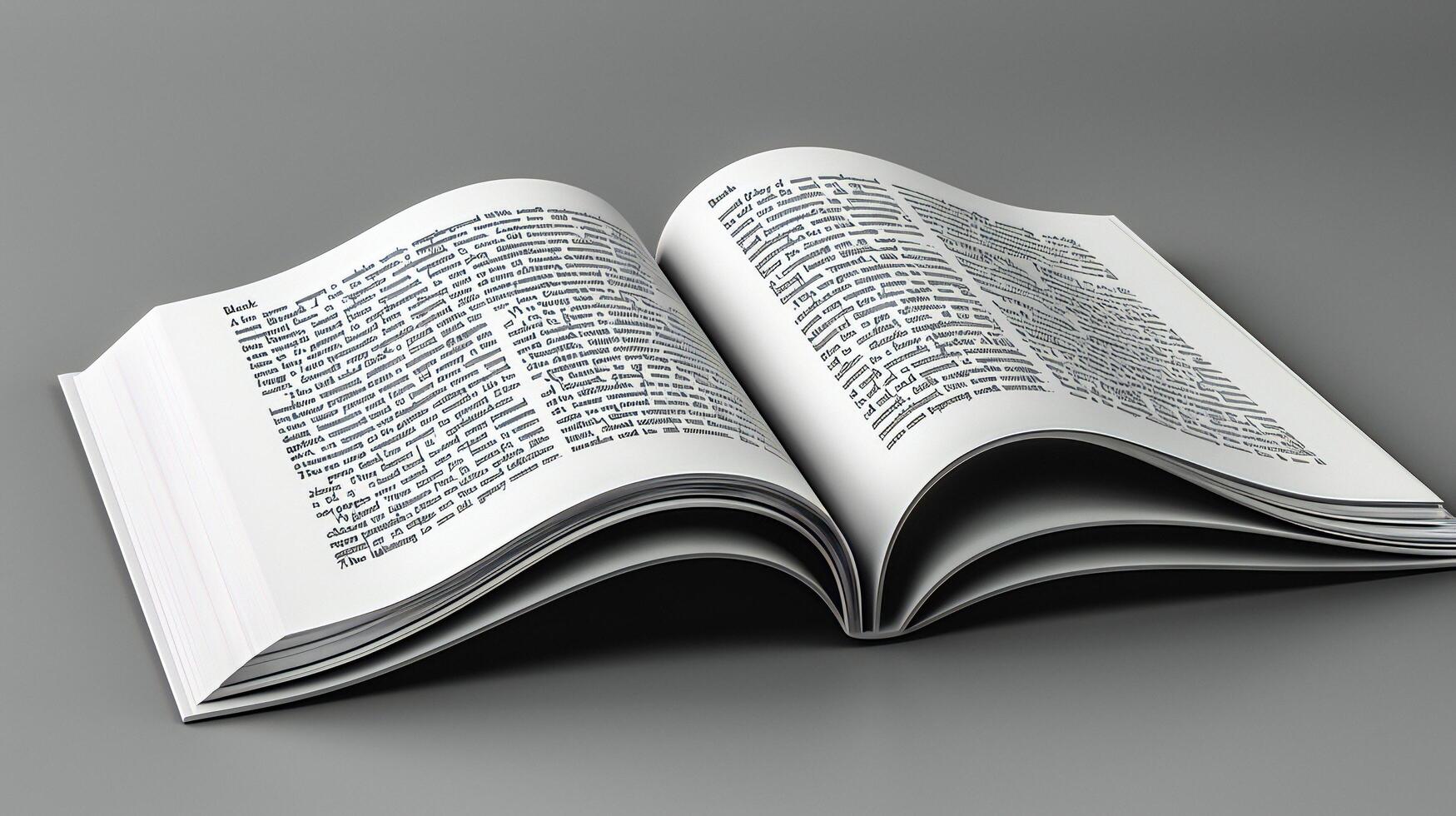 An open book with a white page on a gray background photo