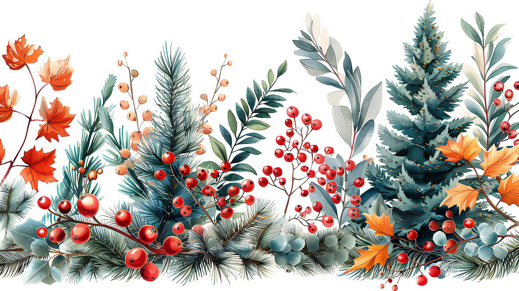 A watercolor painting of a tree with berries and leaves photo