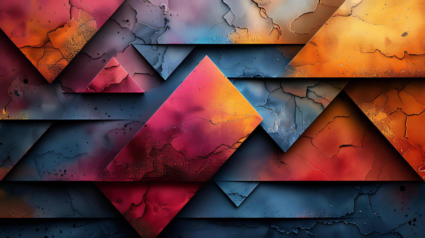 Abstract geometric shapes on a wall with a crack photo