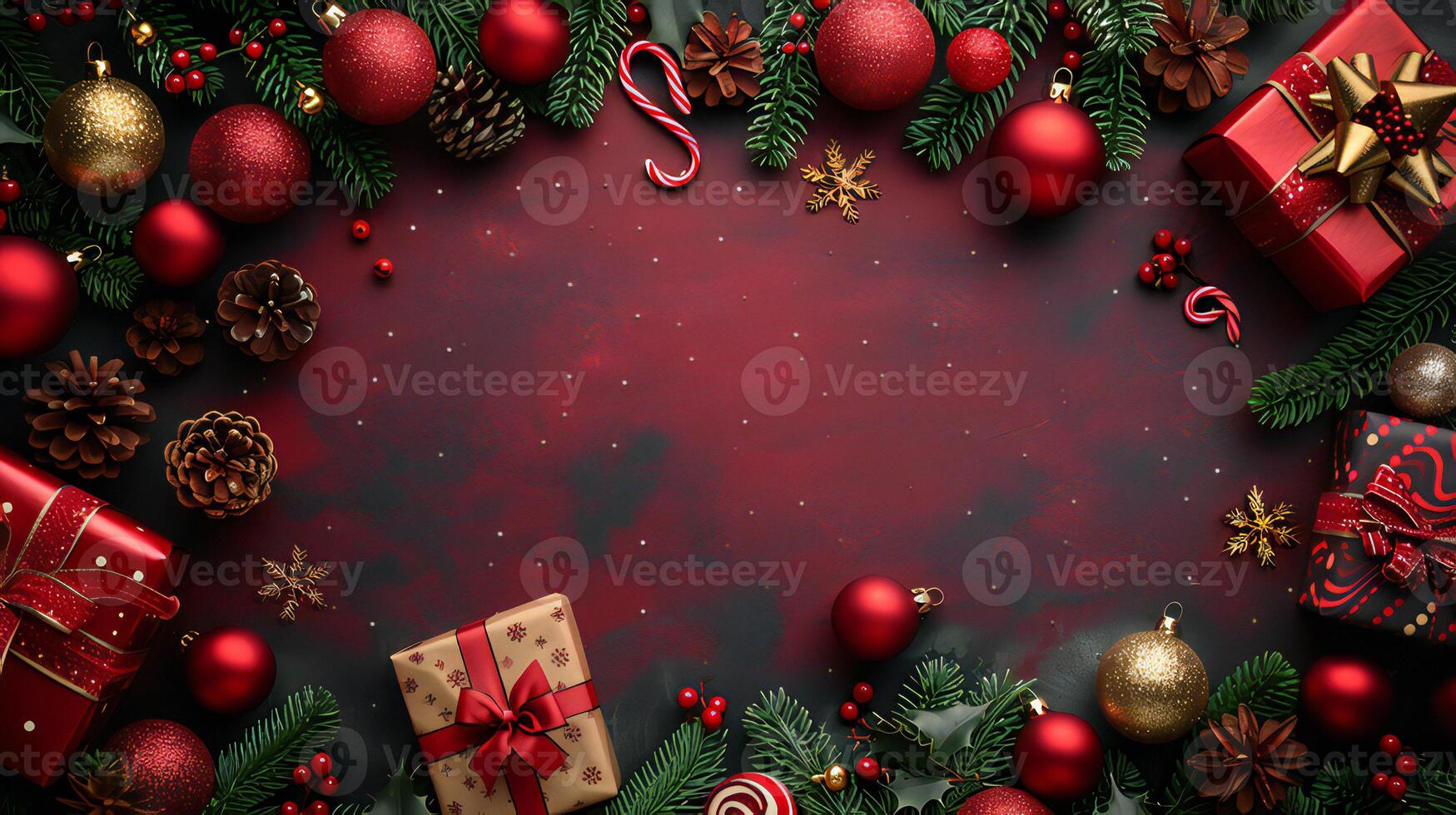 Christmas background with red and gold gifts on a black background photo