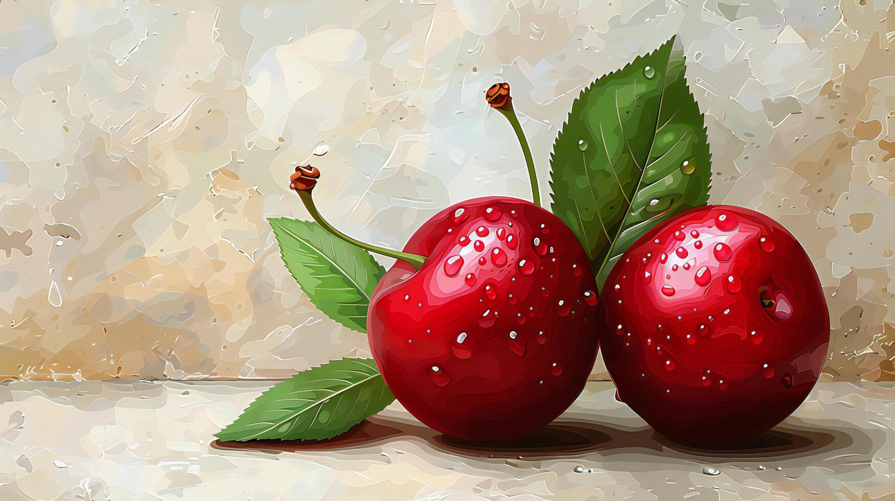 Two cherries on a table photo
