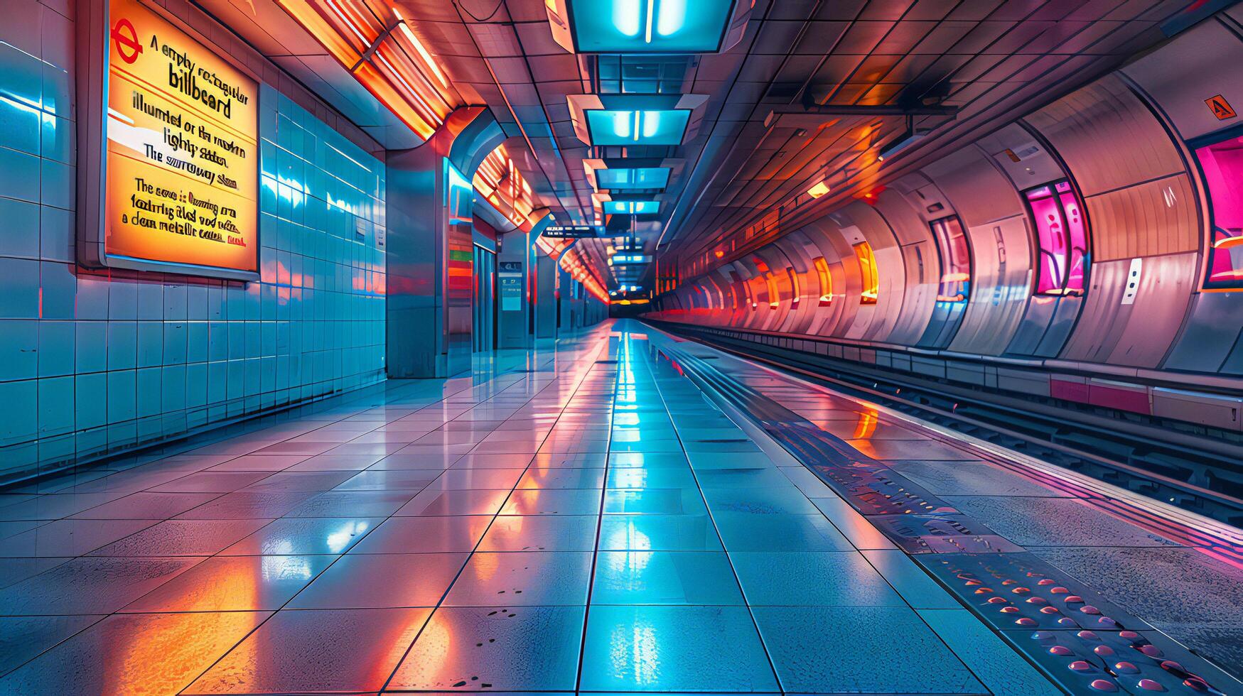 A train is in a subway station with a lot of lights photo