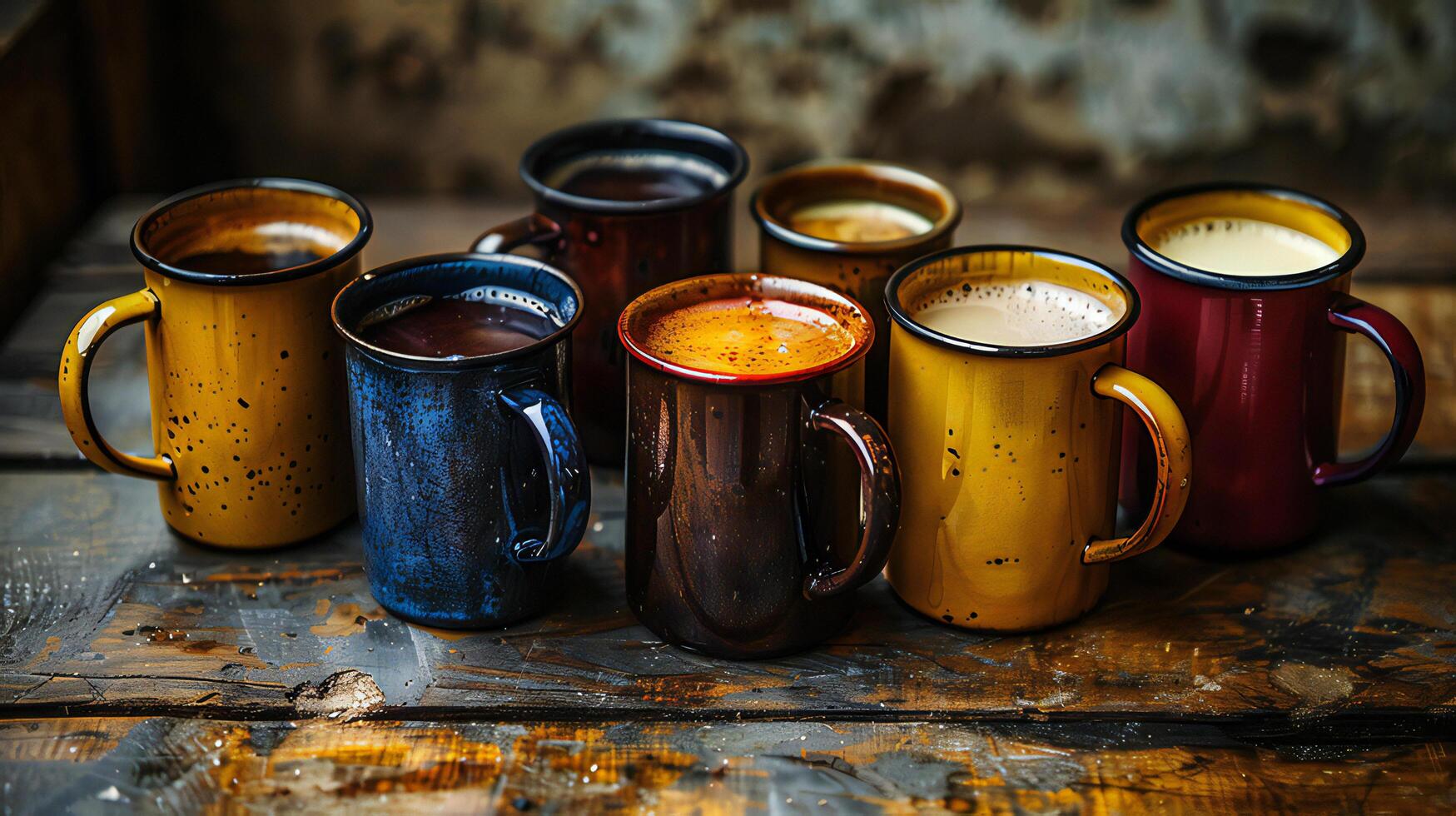 A group of coffee mugs sitting on a table photo