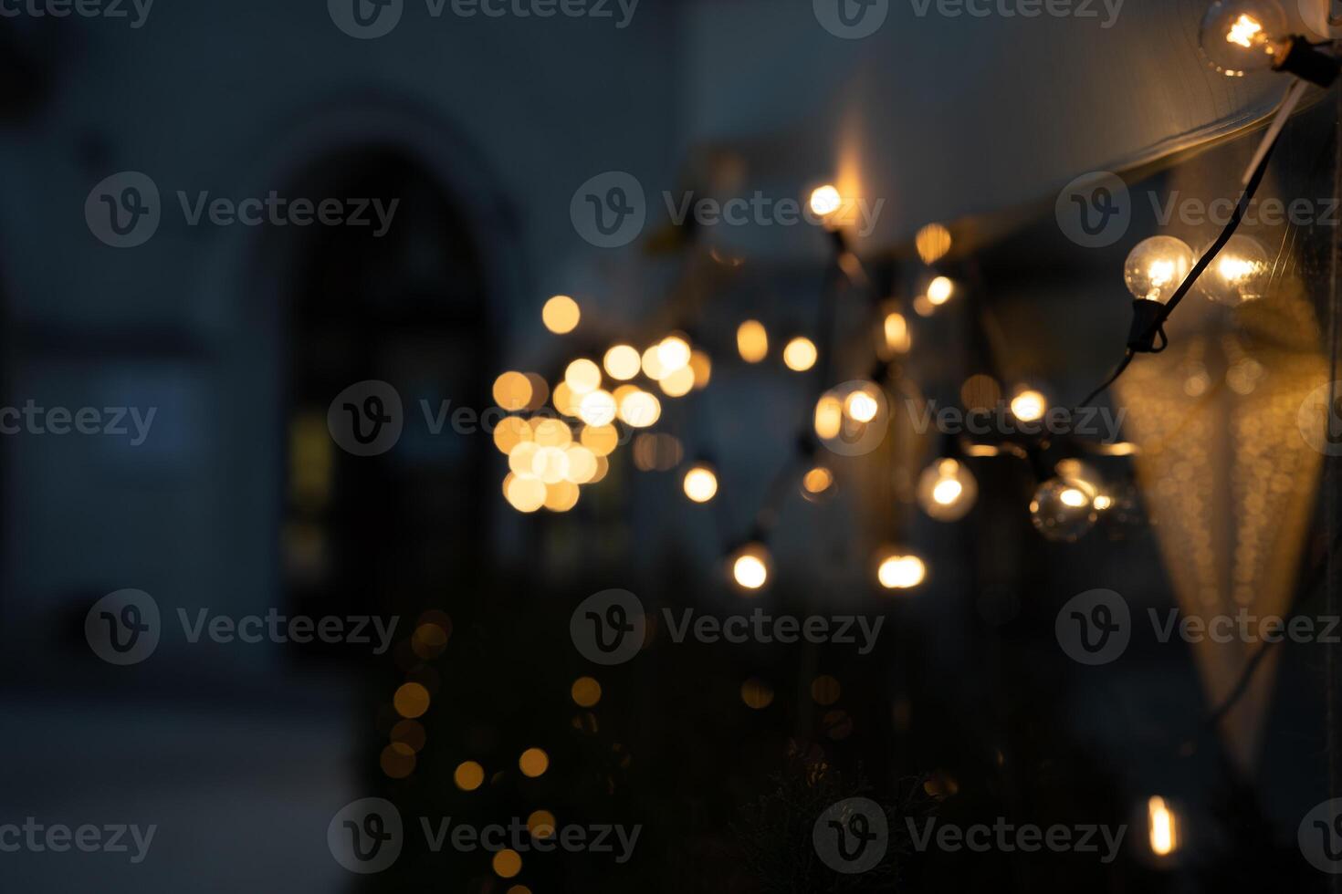 Yellow abstract bokeh Christmas lights photo
